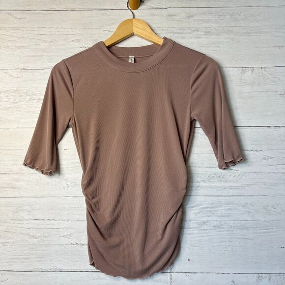 Free People Intimately Top Womens SZ SP Taupe Talk to Me Ruching on Sides Ribbed - Picture 1 of 16